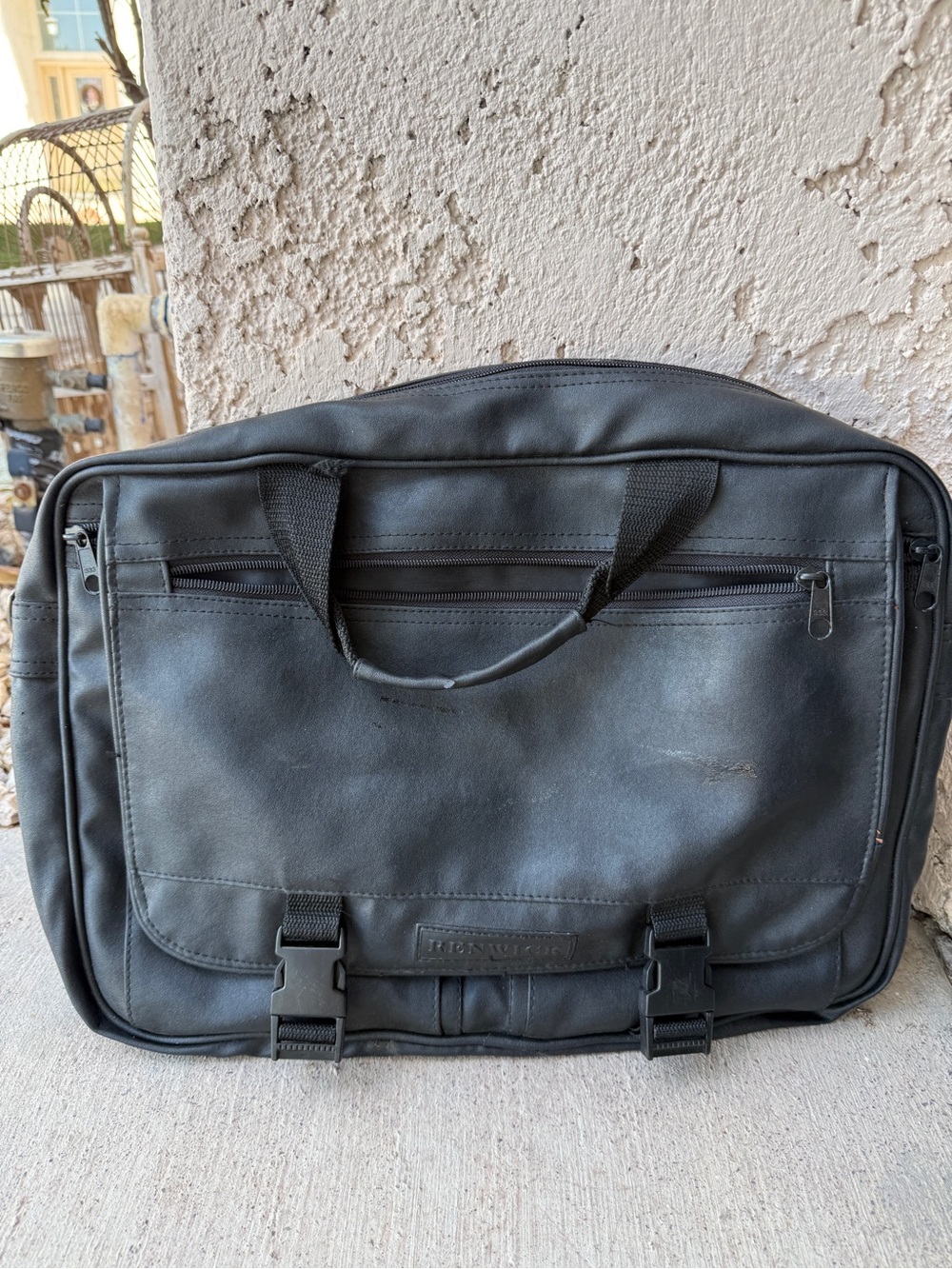Renwick Black Laptop Messenger Briefcase Faux Leather Work Travel Bag